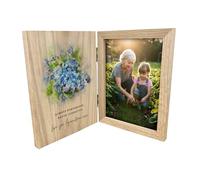 Personalised Watercolour Forget Me Not Wooden Book Frame | Bereavement & Sympathy Gift | Funeral Memorial Photo Keepsake | Double-Sided Folding 7x5" Tribute