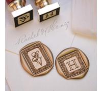 Personalised Wax Seal Stamp with Vintage Frame, Deep-Engraved Brass Seal Head & Wooden Handle, 3D Raised Relief Initial/Monogram Stamp for Wedding Invitations, Envelopes & Gift Wrapping
