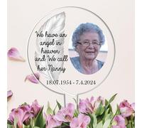 Personalised 'We Have An Angel' Acrylic Grave Stake Memorial with Photo - Bespoke Family Member Remembrance Tribute Keepsake Grave Sign