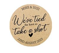 Personalised We Tied The Knot Shot Glasses Custom Wedding Favors Stickers Labels, Wedding take a Shot Stickers, Custom Shot Glass Labels 3.7cm or 4.5cm (Kraft, 45mm)