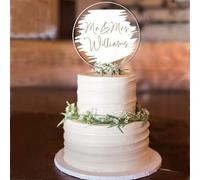 Personalised Wedding Acrylic Cake Topper for Weddings Anniversaries - Custom Mr & Mr, Mr & Mrs, or Mrs & Mrs Keepsake with Surname in 8 Pastel Colours for All Couples (White)