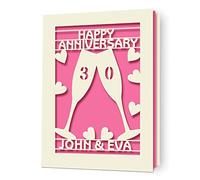 Personalised Wedding Anniversary Card for Him Her Husband Wife Couples Custom Gifts for Golden Ruby 25th 30th Wedding Anniversary Papercut Multicoloured Cards with Envelope (Fuchsia)