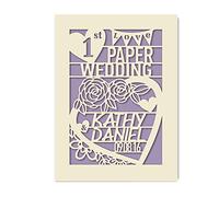 Personalised Wedding Anniversary Card | Laser Paper Cut Greeting Cards with Envelopes Customized Names and Date | Custom Gift Hand Finished in UK(Lilac Purple)