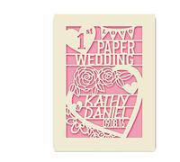 Personalised Wedding Anniversary Card | Laser Paper Cut Greeting Cards with Envelopes Customized Names and Date | Custom Gift Hand Finished in UK(Pink)