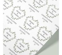 Personalised Wedding & Anniversary Wrapping Paper - Custom Names & Date - Eucalyptus Wreath Design - 61cm Wide Rolls - Engagement, Marriage, Milestone Gift Wrap - 1m to 8m Rolls