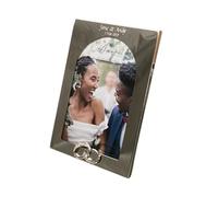 Personalised Wedding Arched Anniversary Silver Finished Photo Frame, 5" x 7", Double Ring Design - Engraved Wedding Gift