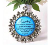 Personalised Wedding Bouquet Charm, Silver-Plated Floral Frame, Something Blue Gift for Bride, Custom Message and Date