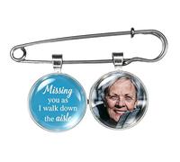 Personalised Wedding Bouquet Photo Bridal Charm with Lapel Pin | Bride Remembering Dad Mum Nanny Grandad ,Boutonniere,Custom Memory Memorial Keepsake,Missing you as I walk down the aisle-