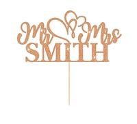 Personalised Wedding Cake Topper Custom Wedding Cake Toppers Bride and Groom Engagement Anniversary Decoration Favors Mr and Mrs Gifts Double Sided Glitter Paper Any Name (Rose Gold)