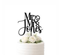 Personalised Wedding Cake Topper Mr & Mrs with Custom Surname Heart Design Acrylic or Wood