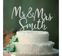 Personalised Wedding Cake Toppers Bride and Groom Anniversary Cake Toppers MR & MRS Wedding Cake Decorations Silver Acrylic Weddings Cake Topper with Any Name(Silver, Mr & Mrs)