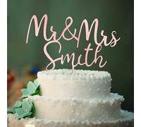 Personalised Wedding Cake Toppers Bride and Groom Anniversary Cake Toppers MR & MRS Wedding Cake Decorations Rose Gold Acrylic Weddings Cake Topper with Any Name(Rose Gold, Mr & Mrs)