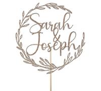 Personalised Wedding Cake Toppers by KreateSquare - With Any Name Customisation - Custom Colour Double Sided Glitter 950 GSM - Wedding and Valentine Cake Decoration (Champagne)
