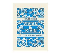 Personalised Wedding Card for Lover Couples Wedding Greeting Card Gifts Wedding Memory Keepsake Greeting Card for Girl Women Wife Her Anniversary Card for 65th 16th with Envelopes(Blue)