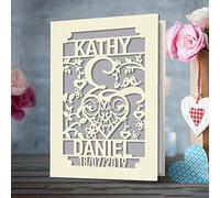 Personalised Wedding Card Laser Cut Wedding Anniversary Card | Wedding Greeting Card for Happy Couples with Envelopes | Custom Gift Hand Finished in UK(Grey)
