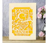 Personalised Wedding Card Laser Cut Wedding Anniversary Card | Wedding Greeting Card for Happy Couples with Envelopes | Custom Gift Hand Finished in UK(Gold)
