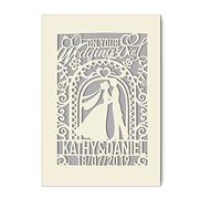 Personalised Wedding Card Laser Cut Wedding Greeting Card | Custom Gift for Bride Groom with Envelope Hand Finished in UK(Grey)