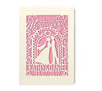 Personalised Wedding Card Laser Cut Wedding Greeting Card | Custom Gift for Bride Groom with Envelope Hand Finished in UK(Pink)