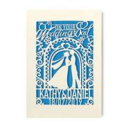 Personalised Wedding Card Laser Cut Wedding Greeting Card | Custom Gift for Bride Groom with Envelope Hand Finished in UK(Blue)
