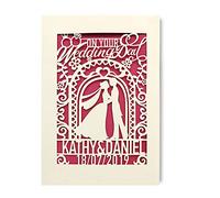 Personalised Wedding Card Laser Cut Wedding Greeting Card | Custom Gift for Bride Groom with Envelope Hand Finished in UK(Fuchsic)