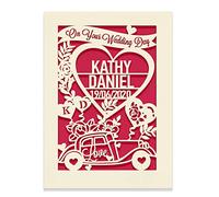 Personalised Wedding Card | Wedding Anniversary Engraved Card | Congratulations Weddings Day for New Couples Newlywed | Custom Gift with Envelopes Hand Finished in UK (Fuchsia)