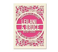 Personalised Wedding Cards for Bride and Groom, Congratulations on Your Wedding Day Card, Custom Laser Cut Greeting Card with Name & Date, Gifts for New Mr & Mrs, Couple, Newlyweds (Red)