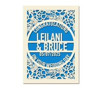 Personalised Wedding Cards for Bride and Groom, Congratulations on Your Wedding Day Card, Custom Laser Cut Greeting Card with Name & Date, Gifts for New Mr & Mrs, Couple, Newlyweds (Blue)