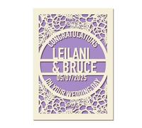 Personalised Wedding Cards for Bride and Groom, Congratulations on Your Wedding Day Card, Custom Laser Cut Greeting Card with Name & Date, Gifts for New Mr & Mrs, Couple, Newlyweds (Lilac Purple)