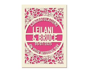 Personalised Wedding Cards for Bride and Groom, Congratulations on Your Wedding Day Card, Custom Laser Cut Greeting Card with Name & Date, Gifts for New Mr & Mrs, Couple, Newlyweds (Red)
