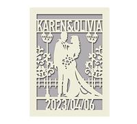 Personalised Wedding Cards for Bride and Groom Greeting Cards Wedding Day Cards Congratulations Cards with Any Name & Date 6 Colors Laser Paper Cut Cards with Envelope (Gray)