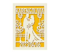 Personalised Wedding Cards for Bride and Groom Greeting Cards Wedding Day Cards Congratulations Cards with Any Name & Date 6 Colors Laser Paper Cut Cards with Envelope (Gold)