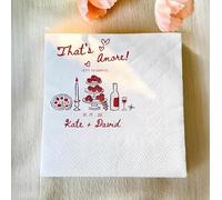 Personalised Wedding Celebration Paper Napkins, Custom Names and Date, White with Red Design