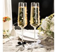 Personalised Wedding Champagne Flutes with Pearls, Custom Mr Mrs Crystal Glasses Set of 2, Newlywed Gift, 222ml