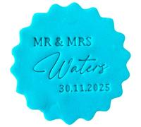 Personalised Wedding Cookie Stamp with Free Scallop Cutter, Collection 1, 5cm Acrylic Biscuit Embosser, Food-Safe Plastic Baking Tool, Fits M&S All Butter Biscuits (Design 7)