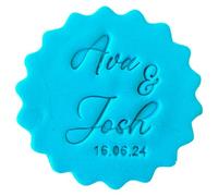 Personalised Wedding Cookie Stamp with Free Scallop Cutter, Collection 1, 5cm Acrylic Biscuit Embosser, Food-Safe Plastic Baking Tool, Fits M&S All Butter Biscuits (Design 2)