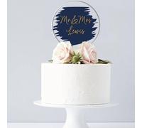 Personalised Wedding Day Acrylic Cake Topper for Weddings - Custom Mr & Mr, Mr & Mrs, or Mrs & Mrs with Surname in 10 Colour Options For Anniversay Too! (Navy)