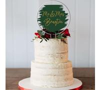 Personalised Wedding Day Acrylic Cake Topper for Weddings - Custom Mr & Mr, Mr & Mrs, or Mrs & Mrs with Surname in 10 Colour Options For Anniversay Too! (Green)