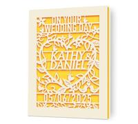 Personalised Wedding Day Card Gifts, Custom Wedding Cards for Bride and Groom, Laser Cut Greeting Card Any Name & Date, Congratulations Card Gifts for Newlyweds, New Couples (Gold)