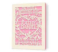 Personalised Wedding Day Card Gifts, Custom Wedding Cards for Bride and Groom, Laser Cut Greeting Card Any Name & Date, Congratulations Card Gifts for Newlyweds, New Couples (Pink)