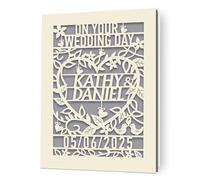 Personalised Wedding Day Card Gifts, Custom Wedding Cards for Bride and Groom, Laser Cut Greeting Card Any Name & Date, Congratulations Card Gifts for Newlyweds, New Couples (Grey)