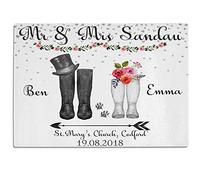 Personalised Wedding Day Chopping Board Custom Engagement Glass Worktop Saver Mr & Mrs Cutting Kitchen Surface Protector - 30 x 40cm Newlyweds Gift KC60