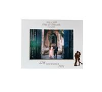 Personalised Wedding Day Photo Frame 6x4 - Custom Wooden Picture Frame with Sketch Couple Design - Gift for Bride & Groom, Wedding Keepsake, Anniversary or Engagement (Landscape)