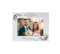 Personalised Wedding Day Photo Frame Gift 6x4 - Custom Engraved Wooden Picture Frame with Flowers - Unique Gift for Couple, Bride & Groom - Floral Wedding Keepsake, Anniversary Present (Design 2)
