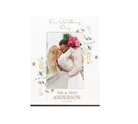 Personalised Wedding Day Photo Frame, Wildflower Design, Engraved Finish, 6x4 Inch, Portrait or Landscape, Wall Hanging, Keepsake Gift