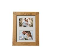 Personalised Wedding Double Wooden Photo Frame Gift Engraved With Wildflowers