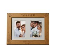 Personalised Wedding Double Wooden Portrait Photo Frame Gift Engraved With Wildflowers
