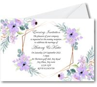 Personalised Wedding Evening Invitations with Envelopes - Lilac & White - Custom Wedding Evening Invites - Elegant Design - Printed Night Time Reception Cards - WE5 (50)