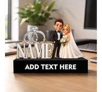 Personalised Wedding Figurine Acrylic Custom Cartoon Photo Style Plaque Figurine, Custom Name Plaque with Wooden Base, Gifts for Lover Bride Groom Men Women, Desktop Decoration Desk Decor Home Decor