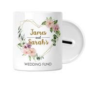 Personalised Wedding Fund Money Box - Piggy Bank - Custom Engagement Gift for Couples, New Fiancé Gift, Wedding Savings Jar, Money Pot, Floral Heart