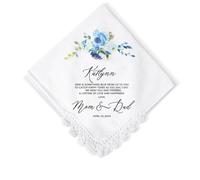 Personalised Wedding Gift Custom Name and Date Lace Handkerchief for Bride 100% cotton handkerchiefs for women 'Something Blue' Embroidered Hankie from Mom & Dad